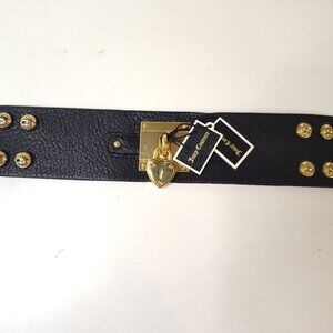 NEW JUICY COUTURE BLACK LEATHER BRACELET HEART CHARM GOLD TONE NWT NEW WITH TAG
